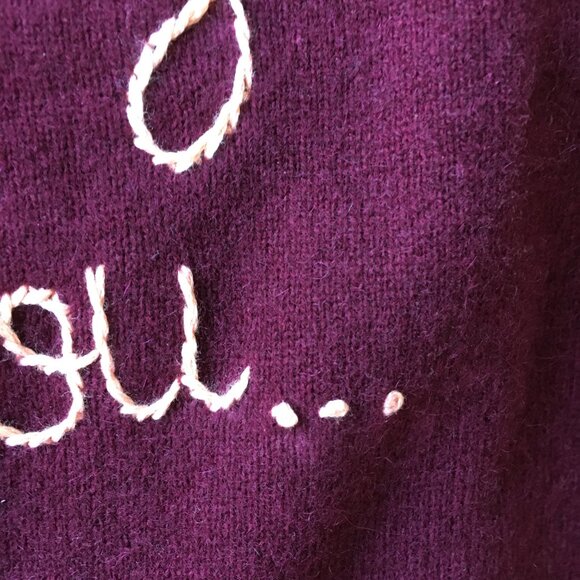 NWT LINGUA FRANCA Dark Red Peach Embroidery 100% Cashmere Knit Sweater - Picture 6 of 8